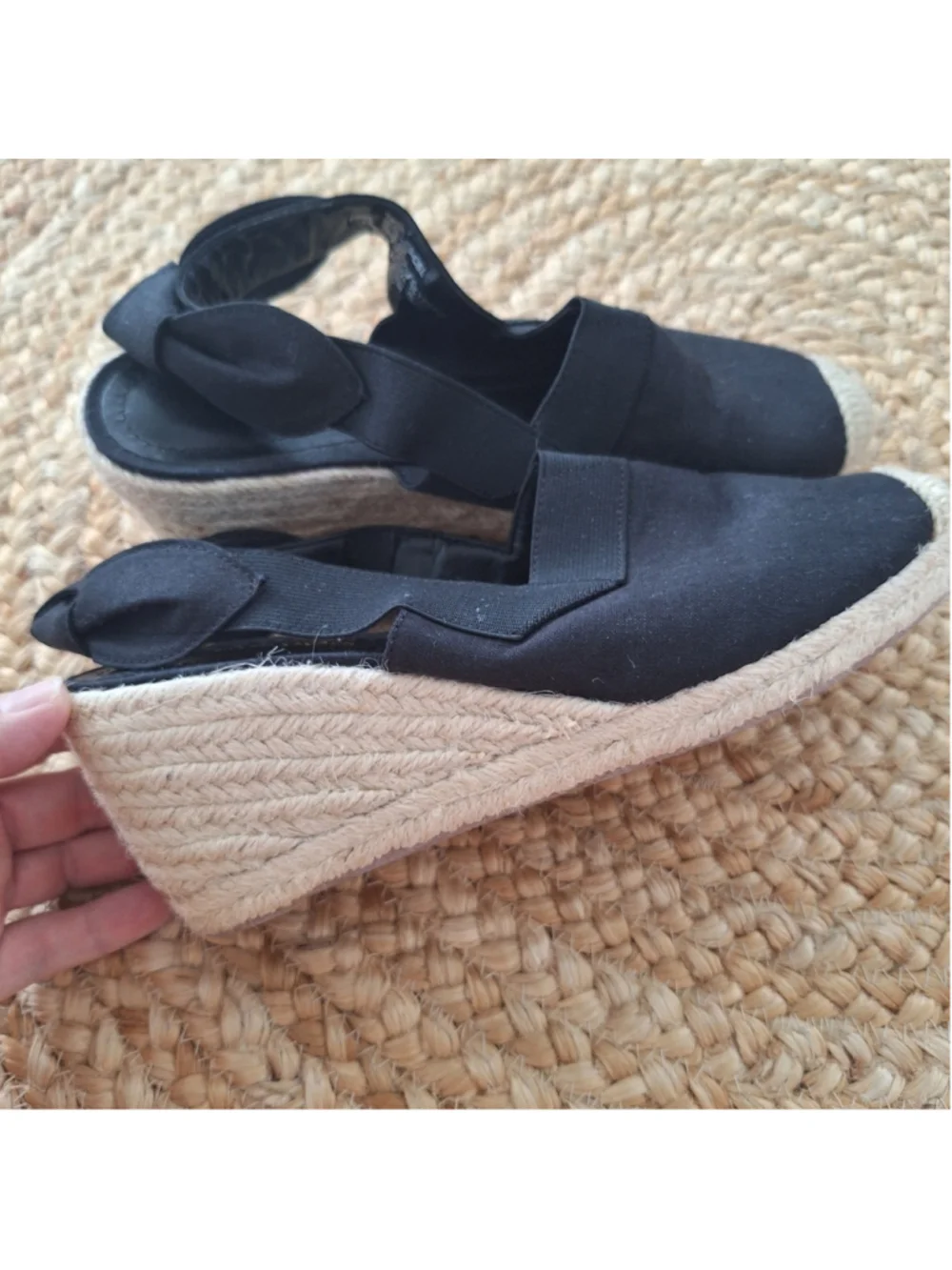 Ralph Lauren Helma Espadrille Slingback Wedge Sandals Black Women’s Size 6.5B